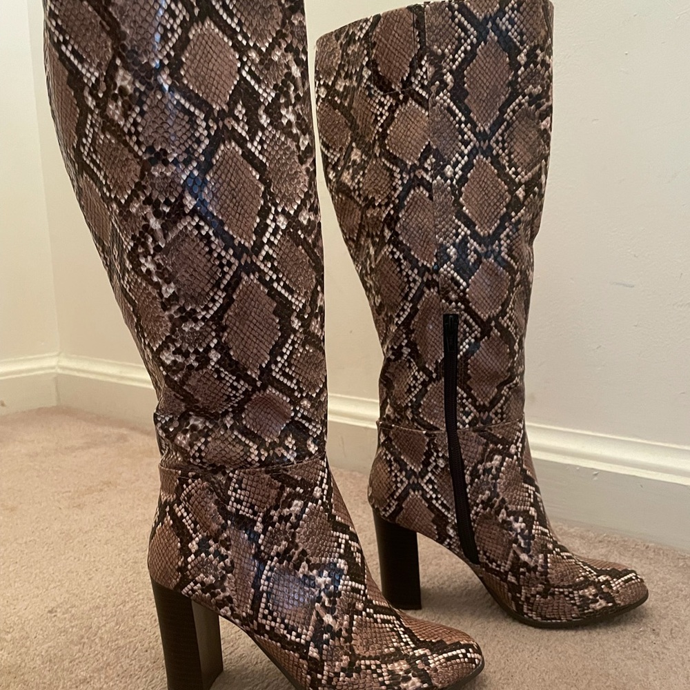 Tall Snake Print Heel Boots